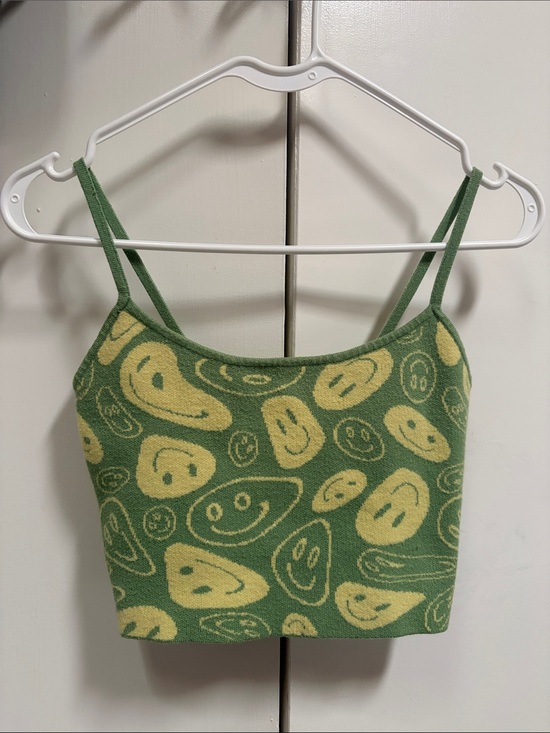 PacSun Tops - PacSun Green Knit Tank with Yellow Smiley Faces
